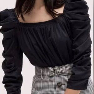 Kate Spade black poplin black top, square neck, puff sleeve